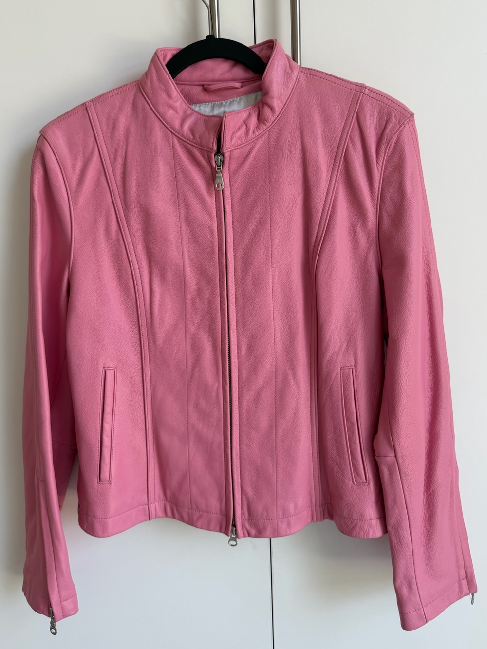 Wilsons Leather Maxima Pink Genuine Leather Moto Jacket Women’s Large Zip Front